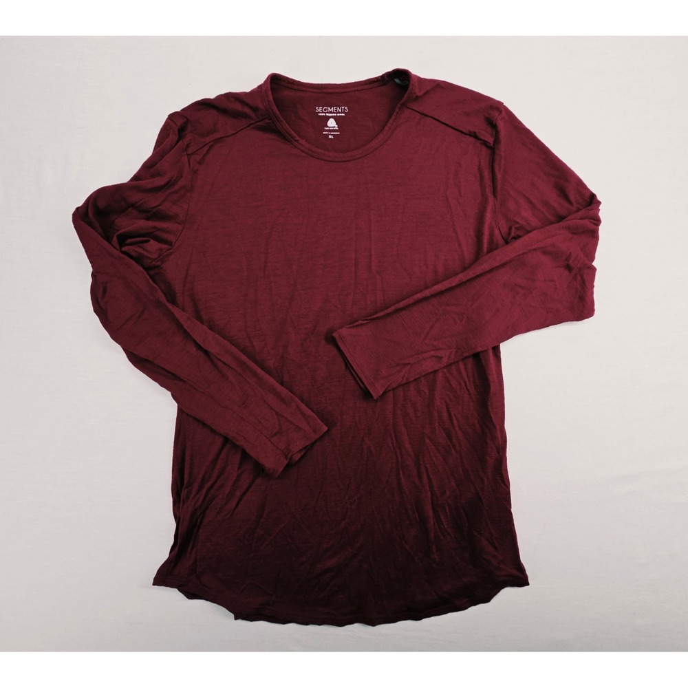 Segments XL 100% Merino Wool Maroon Layering T Shirt Long Sleeve Round Neck